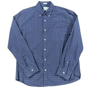 J Crew Button Down Large 100's 2 Ply Yarns Secret Wash Gingham Check Shirt Blue
